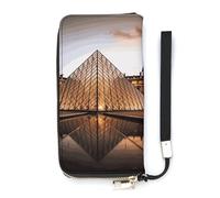 Louvre Museum in Paris Portefeuille long mince en cuir PU pour homme femme portefeuille minimaliste avec fentes pour cartes, blanc, 20 x 10,5 cm, blanc, 20x10.5cm