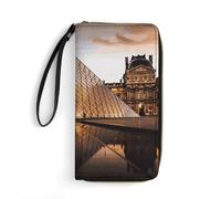 Louvre Museum in Paris Portefeuille long mince en cuir PU pour homme femme portefeuille minimaliste avec fentes pour cartes, blanc, 19,7 x 10,5 cm, blanc, 19.7x10.5cm