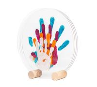LouYou Empreintes de Bonheur - Kit Empreinte Famille de 4 Made in France Nacré - Coffret Naissance - Idée Cadeau Anniversaire - Fête des Mères - Support bois - 4 plexiglass