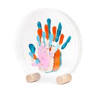 LouYou Empreintes de Bonheur - Kit Empreinte Famille de 5 Made in France Pastel - Coffret Naissance - Idée Cadeau Anniversaire - Fête des Mères - Support bois - 5 plexiglass
