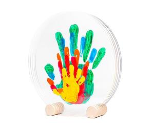 LouYou Empreintes de Bonheur - Kit Empreinte Famille de 5 Made in France Peps - Coffret Naissance - Idée Cadeau Anniversaire - Fête des Mères - Support bois - 5 plexiglass