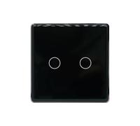 LOUYSGEN Single Live Wire Light Switch 2 Way,2.5D Tempered Glass Panel Aluminum Frame,Touch Switch No WiFi No Neutral Wire,Total Power Maximum 2000W,Black 2 Gang