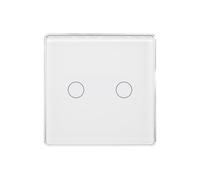 LOUYSGEN Single Live Wire Light Switch 2 Way,2.5D Tempered Glass Panel Aluminum Frame,Touch Switch No WiFi No Neutral Wire,Total Power Maximum 2000W,White 2 Gang