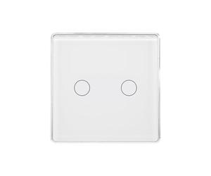 LOUYSGEN Single Live Wire Light Switch 2 Way,2.5D Tempered Glass Panel Aluminum Frame,Touch Switch No WiFi No Neutral Wire,Total Power Maximum 2000W,White 2 Gang