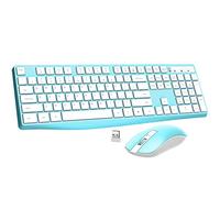 Lovaky Ensemble clavier et souris sans fil 2,4 G avec clavier ergonomique et souris 3 DPI réglables, clic silencieux pour ordinateur/ordinateur portable/Windows/Mac Bleu