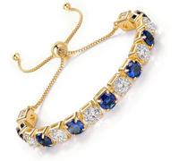 LOVANS Bracelet Femme Tennis Rivière Bijoux 6mm Zircones Cristal Réglable Placage Or, Pour Poignet de 8 à 22 cm, Idée Cadeau Petite Amie Saint-Valentin [Bleues et Blanches]