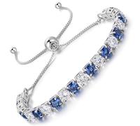 LOVANS Bracelet Femme Tennis Rivière Bijoux Zircones Bleues et Blanches Cristal Placage Rhodium Réglable, Pour Poignet de 8 à 22 cm, Idée Cadeau Petite Amie Saint-Valentin