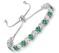 LOVANS Bracelet Femme Tennis Rivière Bijoux Zircones Cristal Réglable Placage Argent, Pour Poignet de 8 à 22 cm, Idée Cadeau Petite Amie Saint-Valentin [Vertes et Blanches]