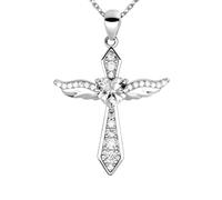 LOVANS Collier avec pendentif en forme de croix pour femme en argent sterling 925, pendentif en forme de croix avec ailes d'ange et cœur zircone 5A, chaîne réglable de 45,7 cm + 5,1 cm, bijoux cadeaux