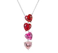 LOVANS Collier Coeur Pendentif Femme Argent 925, Collier Y Ras de Cou avec Zircone 5A Rouge Dégradé, Bijoux Fantaisie Cadeau Anniversaire Saint Valentin pour Femme Soeur