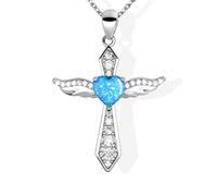 LOVANS Collier Croix Chretienne Femme, Pendentif Argent 925 avec Opale Coeur Collier Ras de Cou Femme Bijoux Fantaisie, Cadeau Anniversaire Maman Soeur