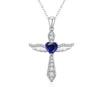 LOVANS Colliers croix en argent sterling 925 pour femmes, collier avec pendentif croix à ailes d'ange en ton or/argent. (Argent + zircon bleu)