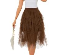 Lovasy Jupe en Tulle Femme Mi Longue Robe Tutu Irrégulier Superposée A-Line Élastique Taille Jupe Tutu 3 Couches pour Carnaval Halloween Daily Prom Party Thé