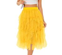 Lovasy Jupe en Tulle Femme Mi Longue Robe Tutu Irrégulier Superposée A-Line Élastique Taille Jupe Tutu 3 Couches pour Carnaval Halloween Daily Prom Party Thé