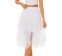 Lovasy Jupe en Tulle Femme Mi Longue Robe Tutu Irrégulier Superposée A-Line Élastique Taille Jupe Tutu 3 Couches pour Carnaval Halloween Daily Prom Party Thé