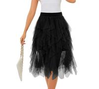 Lovasy Jupe en Tulle Femme Mi Longue Robe Tutu Irrégulier Superposée A-Line Élastique Taille Jupe Tutu 3 Couches pour Carnaval Halloween Daily Prom Party Thé