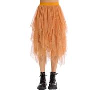 Lovasy Jupe Tulle Femme Paillette Robe Longue Tutu Irrégulier Superposée Jupes Plissée A-Line Elastique Taille Jupe Tutu Midi Noir Rose pour Carnaval Halloween Daily Prom Party Thé