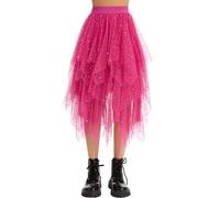 Lovasy Jupe Tulle Femme Paillette Robe Longue Tutu Irrégulier Superposée Jupes Plissée A-Line Elastique Taille Jupe Tutu Midi Noir Rose pour Carnaval Halloween Daily Prom Party Thé