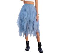 Lovasy Jupe Tulle Femme Paillette Robe Longue Tutu Irrégulier Superposée Jupes Plissée A-Line Élastique Taille Jupe Tutu Midi Noir Rose pour Carnaval Halloween Daily Prom Party Thé,A-Bleu,S/M