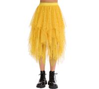 Lovasy Jupe Tulle Femme Paillette Robe Longue Tutu Irrégulier Superposée Jupes Plissée A-Line Élastique Taille Jupe Tutu Midi Noir Rose pour Carnaval Halloween Daily Prom Party,A-Jaune,S/M