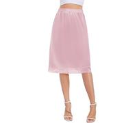 Lovasy Jupon Femme Longue Satin Jupon sous Robe en Dentelle Fond de Jupe sous-Vêtements Invisible et Antistatique Demi-Jupe Taille Élastique pour Robe Transparente,A-Rose Clair,XL
