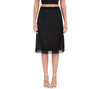 Lovasy Jupon Femme Longue Satin Jupon sous Robe en Dentelle Fond de Jupe sous-Vêtements Invisible et Antistatique Demi-Jupe Taille Élastique pour Robe Transparente,A-Noir,S