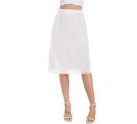 Lovasy Jupon Femme Longue Satin Jupon sous Robe en Dentelle Fond de Jupe sous-Vêtements Invisible et Antistatique Demi-Jupe Taille Élastique pour Robe Transparente,A-Blanc,M
