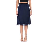 Lovasy Jupon Femme Longue Satin Jupon sous Robe en Dentelle Fond de Jupe sous-Vêtements Invisible et Antistatique Demi-Jupe Taille Élastique pour Robe Transparente,A-Bleu Marine,3XL