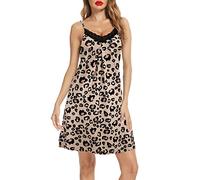 Lovasy Nuisette Sexy Femme Dentelle Chemise de Nuit Babydoll Cotton Grande Taille Bretelles Spaghetti Reglables Col V, léopard, S