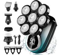 Lovcoyo Rasoir Tete Chauve Homme,Rasoir 8D Amélioré pour Hommes Chauves, rasoir électrique humide/sec étanche IPX7,6 en 1 Tondeuse Crane Chauve Rotative avec Écran LCD(Bleu)