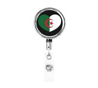 Love Algérie Drapeau Algérien Coeur Porte-Badge en Métal Robuste, Porte-Badge Rétractable avec Clip de Ceinture pour Porte-Clé Nominatif Employé Enseignant 1
