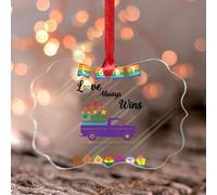 Love Always Wins LGBT Décoration à suspendre en acrylique teinté pour fenêtre LGBTQ Mois Parade Ornement souvenir Couleurs Homosexuel LGBTQ Boule de Noël en acrylique Cadeau d'anniversaire pour