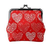 Love and Red Heart Print Double Fermoir Cadre en Métal Cuir Pochette à Change Portefeuille pour Femme avec Clés Petit Portefeuille, Noir , Taille unique