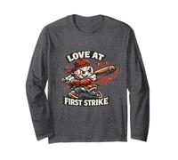 Love at First Strike Personnage de Baseball Amusant Saint-Valentin Manche Longue
