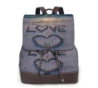 Love Beach Print Sac à dos imperméable antivol léger en cuir PU tendance en nylon pour l'école, le voyage, Noir , Taille unique