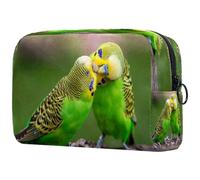 Love Birds Budgerigars Kiss Trousse de maquillage pour femme, trousse de toilette de voyage, grande pochette de maquillage pratique avec fermeture éclair, multicolore, 18.5x7.5x13cm/7.3x3x5.1in,
