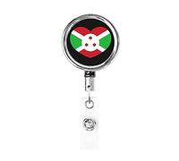 Love Burundi Drapeau Burundais Coeur Porte-badge en métal robuste, porte-badge rétractable avec clip ceinture pour porte-cartes nominatives employé enseignant 1
