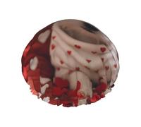 Love Card Fancy Puppy Bonnet de douche pour femme, imperméable, réutilisable, avec cordon élastique lavable, adapté aux cheveux longs et tresses, idéal pour la douche.