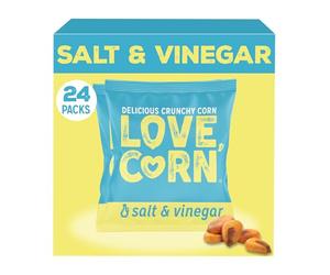 LOVE CORN Snack de maïs croquant au sel et au vinaigre 20 g x 24 sachets - Snacks sains idéaux pour les régimes sans gluten et végétaliens - Alternative à faible teneur en sucre pour les chips, les