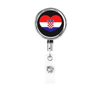 Love Croatie Drapeau Croate Coeur Porte-badge en métal robuste, porte-badge rétractable avec clip ceinture pour porte-cartes nominatives Employé Enseignant 1