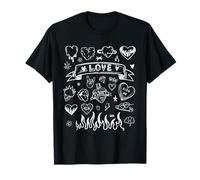 Love Doodles Edgy Rock and Roll Romantique Saint-Valentin Couples T-Shirt