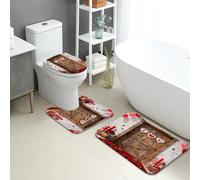 Love Door - Lot de 3 tapis de salle de bain rustiques, absorbants, antidérapants, lavables en forme de U, motif floral romantique, à séchage rapide