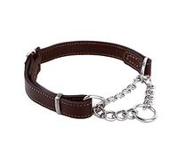 Love Dream Martingale Collier de Dressage en Cuir pour Chien, chaîne en Acier Inoxydable, Anti-Fuite, Anti-Traction pour Chiens de Taille Moyenne et Grande (Taille M (35,1 à 48 cm), Marron)