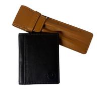 Love EMVY Coffret cadeau unisexe en cuir - Porte-cartes en cuir véritable et double étui à stylo | Blocage RFID | Boîte cadeau avec ruban et étiquette kraft vierge Mala Leather, Noir avec étui à stylo