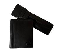 Love EMVY Coffret cadeau unisexe en cuir - Porte-cartes en cuir véritable et double étui à stylo | Blocage RFID | Boîte cadeau avec ruban et étiquette kraft vierge Mala Leather, Noir avec étui noir