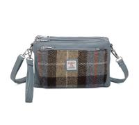Love EMVY Signature Tartan Tweed Collection Sac à bandoulière - Tissu en laine Harris Tweed véritable - 3 compartiments zippés, sangle réglable - 27 × 19 × 9 cm, bleu ardoise, 27 X 19 x 5 Centimeters