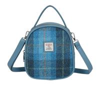 Love EMVY Signature Tweed Collection Mini sac à dos 3 en 1 - Fabriqué en véritable tissu de laine Harris Tweed avec bordure en similicuir - 21 × 18 × 8 cm, bleu/multicolore, 21 x 18 Centimeters