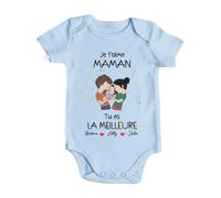 Love Faith - Body bébé personnalisé Meilleure maman/papa - bleu, 0-3 mois - idée cadeau pour la fête des mères, la fête des pères, un anniversaire et plus encore - 100% coton certifié OEKO-TEX