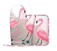 Love Flamingo Gant en polyester sergé isolant thermique, antidérapant et résistant aux brûlures, avec corde de suspension pour un rangement facile