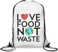 Love Food Not Waste Sac de gym avec cordon de serrage Motif cœur et planète Blanc